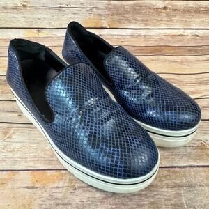 Stella McCartney Womens Navy Blue Reptile Leather Platform Slip On Shoes 38